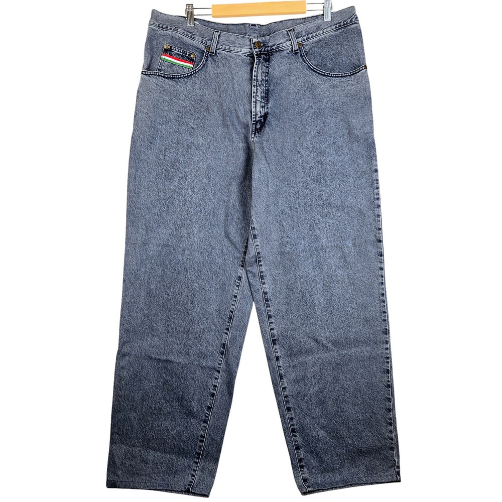 Iceberg History Jeans Mens‎ 40 Blue Denim Patches Baggy Wide Leg Made in Italy